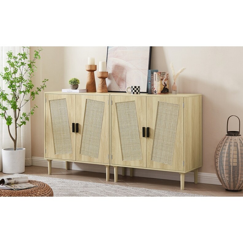 Grondin Boho Style 2 Doors Accent Cabinet Mid Century Modern Storage Sideboard Buffet Console Table for Home Office