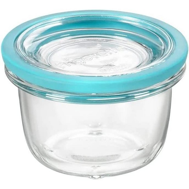 Bormioli Rocco Frigoverre Future 6 25 Oz Round Food Storage Container Made From Durable Glass Dishwasher Safe Made In Italy clear teal Lid