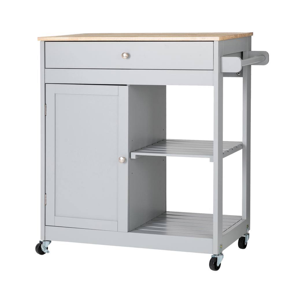 Glitzhome 34.25 in.H Gray Wooden Basic Kitchen Island with 1 Drawer+1 Door+2 Tier 2000800010