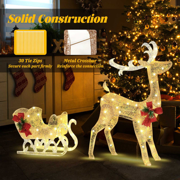 Costway 69342851 Christmas Reindeer Sleigh Decorat...