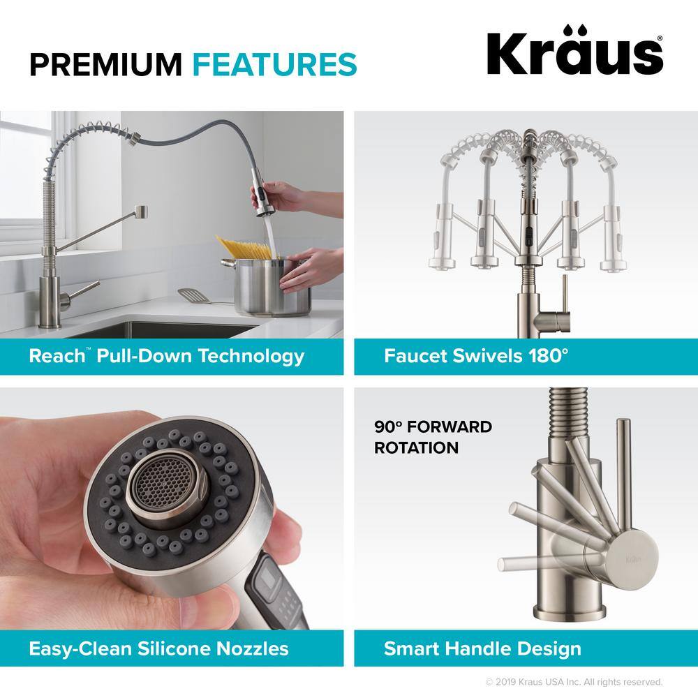 KRAUS Bolden Single-Handle Pull-Down Sprayer Kitchen Faucet with Deck Plate in Matte BlackBlack Stainless KPF-1610MBSB-DP03SB