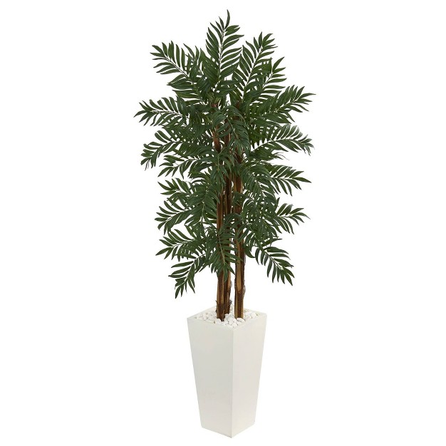 Nearly Natural 5.5-ft Parlor Palm Artificial Tree In White Tower Planter