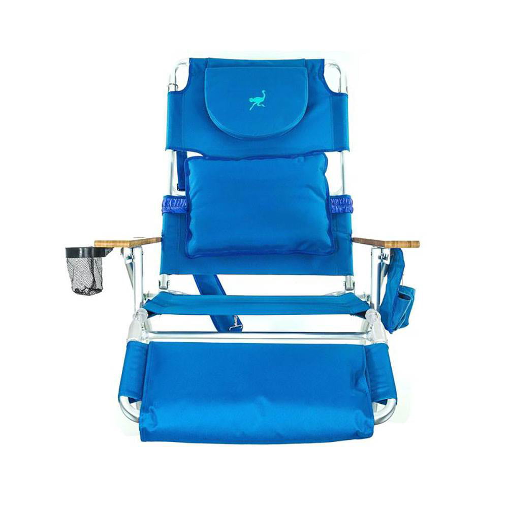 Ostrich Deluxe Padded 3-N-1 Outdoor Lounge Reclining Beach Chair， Blue (4 Pack)