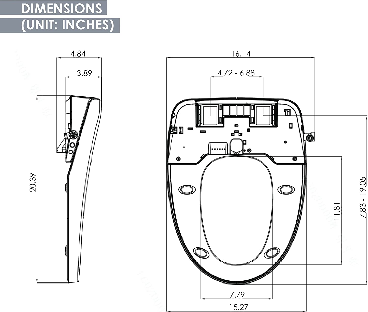 Electric Smart Bidet Toilet Seat Elongated, White, Soft Close Bidet. Arced Stainless Steel Nozzle, Multifunctional