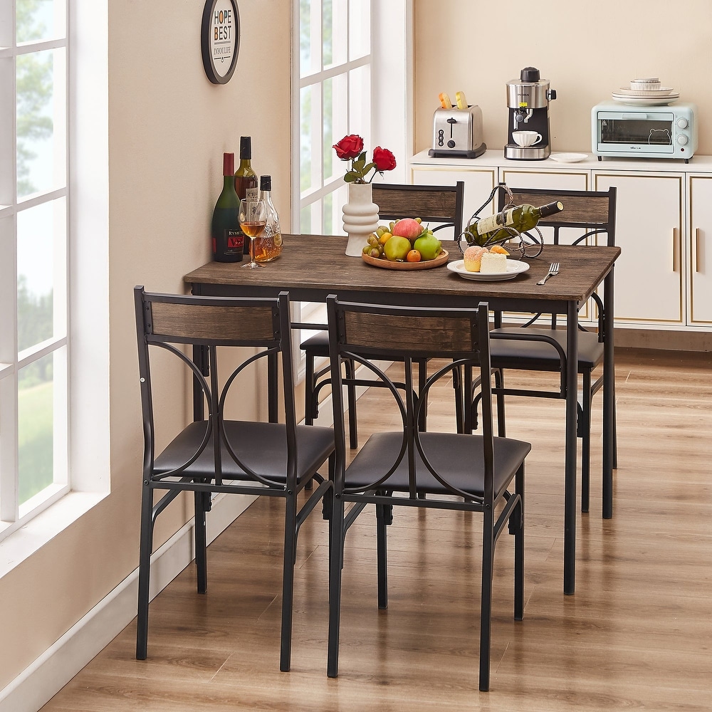 VECELO Bistro Kitchen Dining Table and Dining Chair Set of 2 or 4 (3PCS/5PCS)