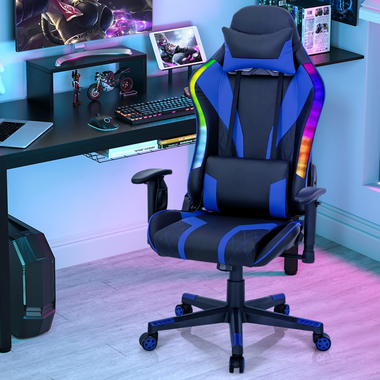 Giantex Gaming Chair with RGB LED Lights, Ergonomic Video Game Chair