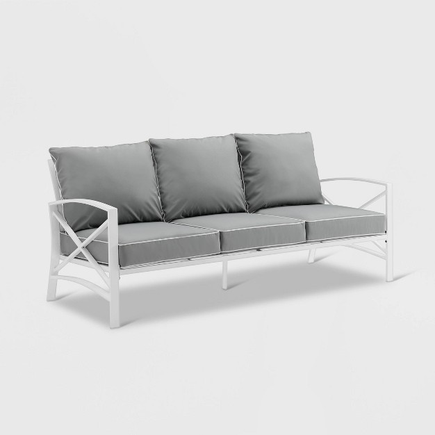 Kaplan Outdoor Metal Sofa White With Gray Cushions Crosley