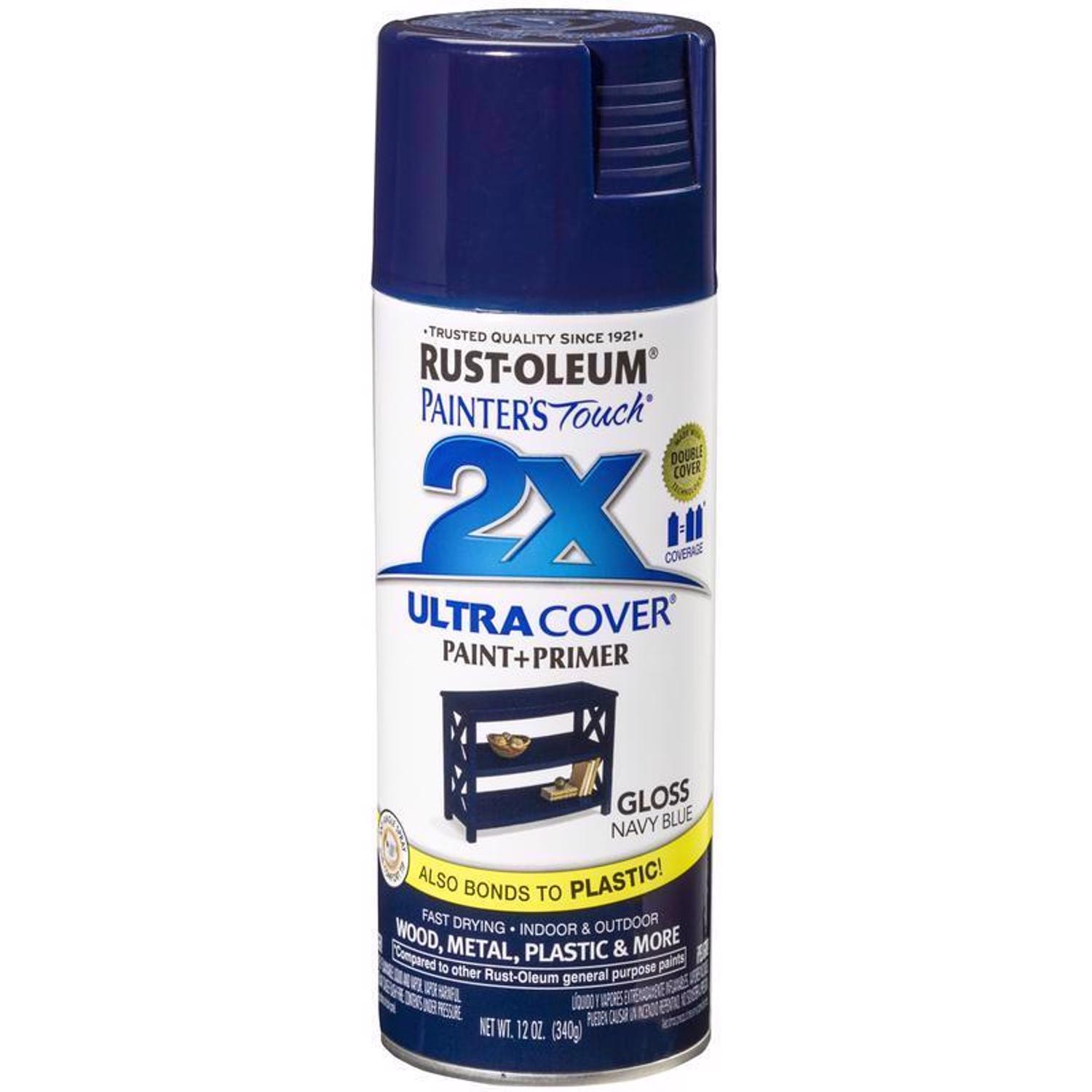 Rust-Oleum Painter\u0027s Touch 2X Ultra Cover Gloss Navy Blue Paint+Primer Spray Paint 12 oz