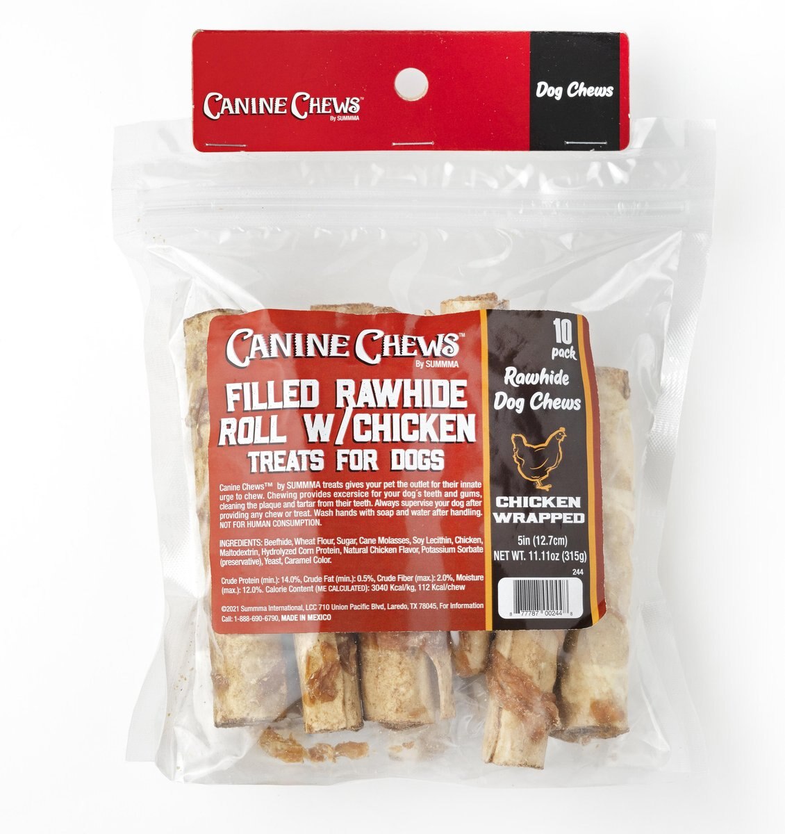 Canine Chews 5-inch Wrapped and Filled Chicken Flavored Rawhide Dog Chews