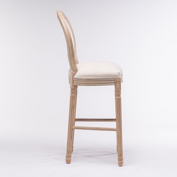 2Pcs Linen Upholstered Barstools with Wooden Legs and Backrest