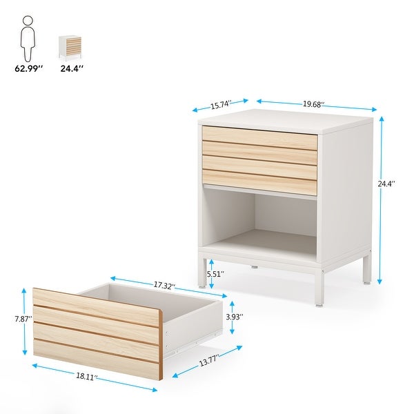 Nightstand with 2-Drawer， White Wood Bedside Table - - 35747785