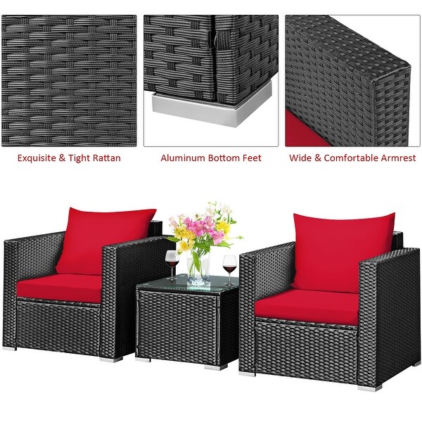 Costway 3PCS Patio Rattan Wicker Furniture Set Sofa Table W/Cushion