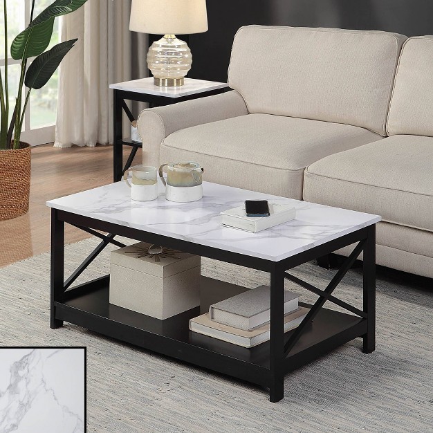 Breighton Home Xavier Coffee Table With Shelf White Faux Marble black