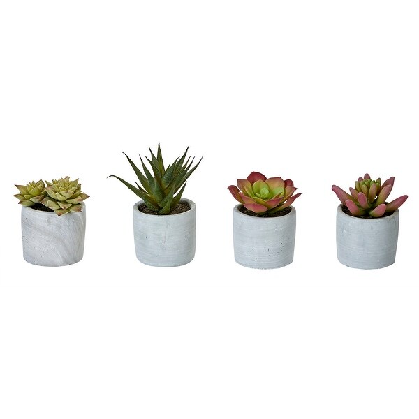 3.5 In. Artificial Succulents In Cement Pot，Set of 4