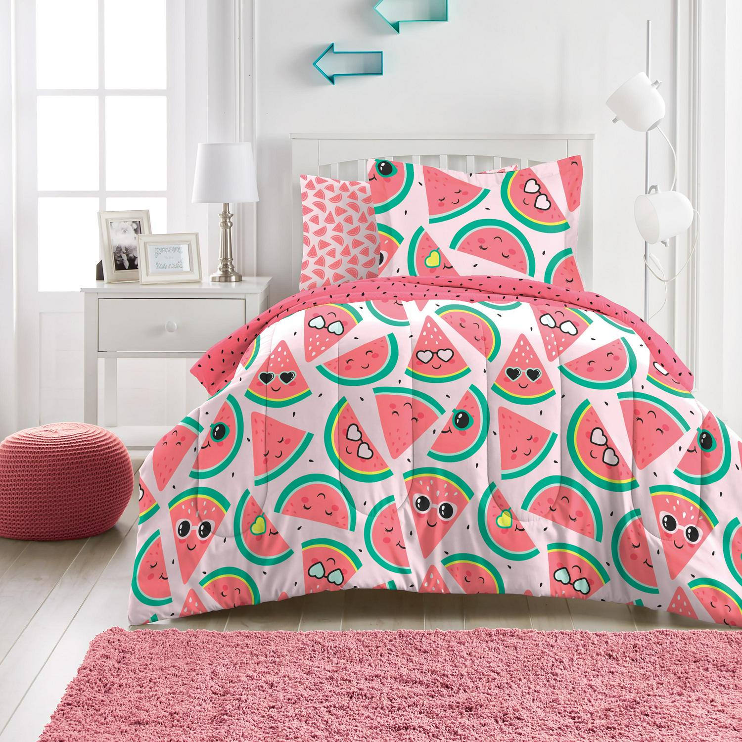 Dream Factory Watermelon Jam Twin 5 Piece Comforter Set， Polyester， Microfiber， Pink