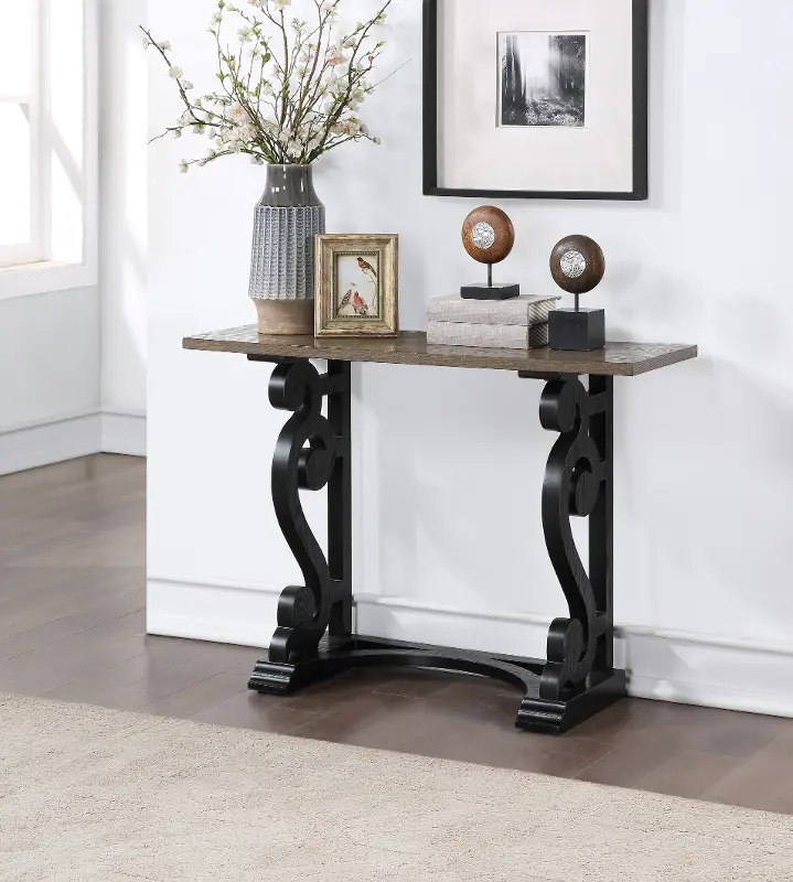 Traditional Brown and Black Accent Console with Scroll Legs