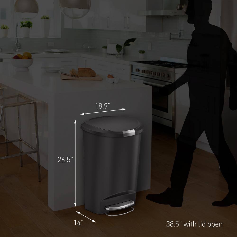 🎉Limited Time Offer🎉simplehuman 50-Liter Semi-Round Grey Plastic Step-On Trash Can CW1357