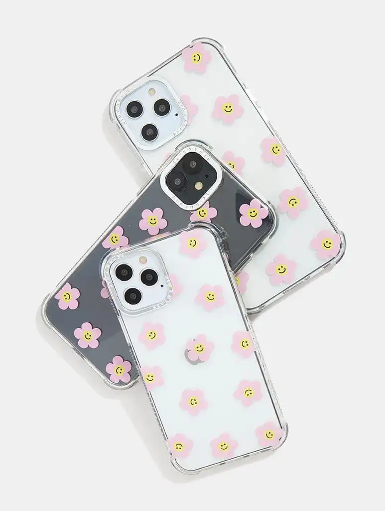 Pink Flower Happy Face Shock iPhone Case