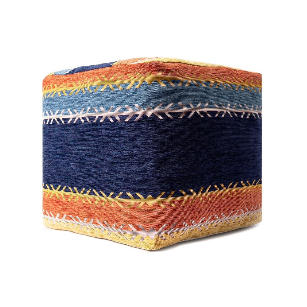 LR Home Mylene Ella Multi Bohemian Striped Polyester Blend Pouf