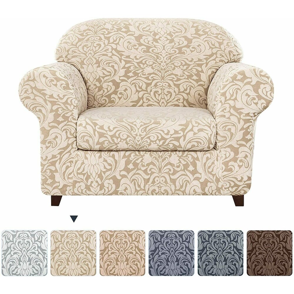 Subrtex 2 Piece Armchair Slipcover Jacquard Damask Spandex Furniture Protector