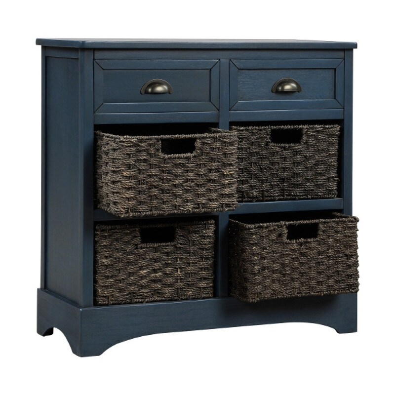 Two Drawers storage unit Antique Navy entryway cabinet Solid Wood storage furniture