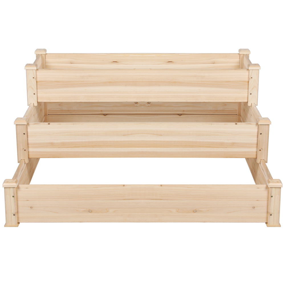 Easyfashion Raised/Elevated Garden Bed Tiered Planter Box, Natural Wood