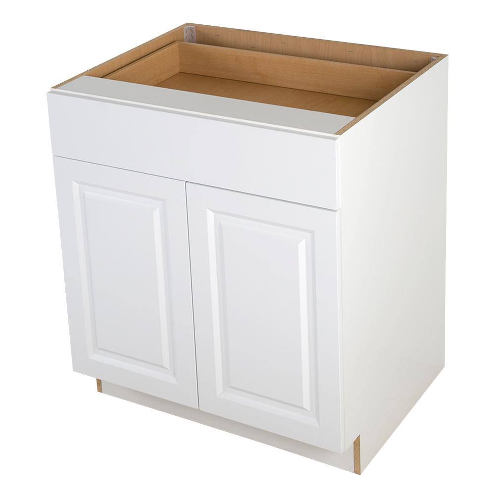 Hampton Bay Benton 30 in. W x 24.5 in. D x 34.5 in. H Assembled Base Kitchen Cabinet in White with Soft Close Full Extension Drawer BT3035B-WH