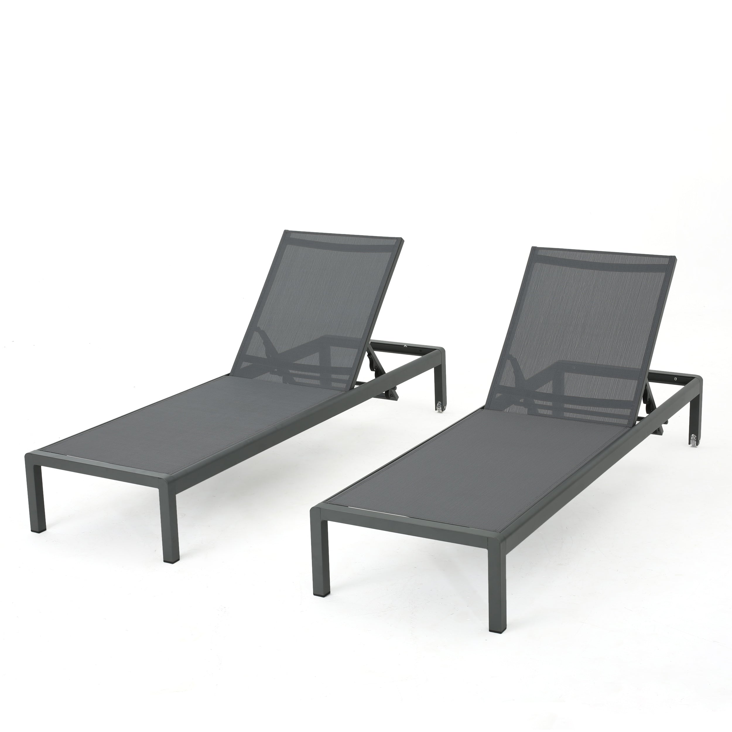 Crested Bay Outdoor Grey Aluminum Chaise Lounge with Dark Grey Mesh Seat