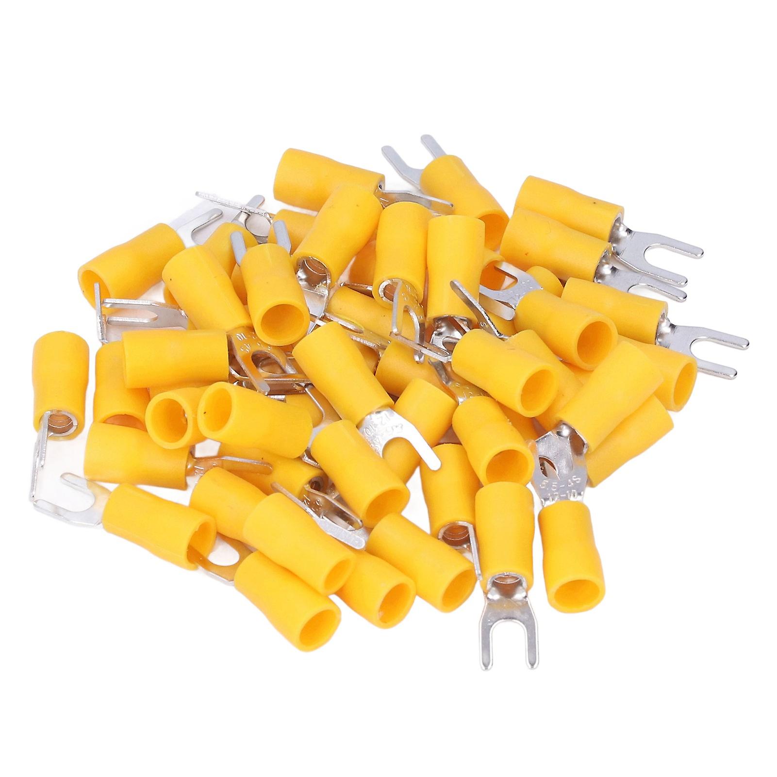 50Pcs Fork Terminals Insulated Spade U Type Wire Connector 12‑10AWG Cable Crimp SV5.5‑4 Yellow