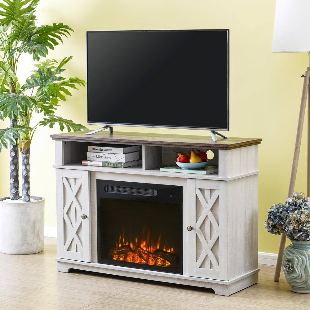 FESTIVO 48 in. White TV Stand for TVs up to 55 in. with Electric Fireplace FFP20256