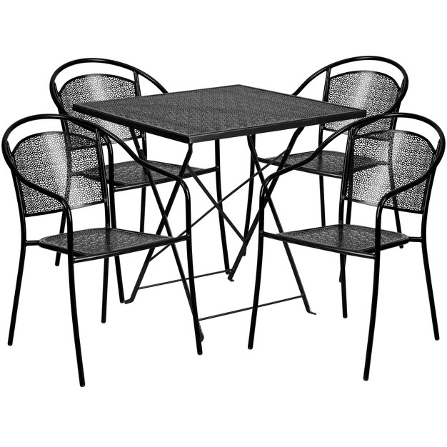 Square Indoor outdoor Steel Folding Patio Table Set With 4 Round Back Chairs