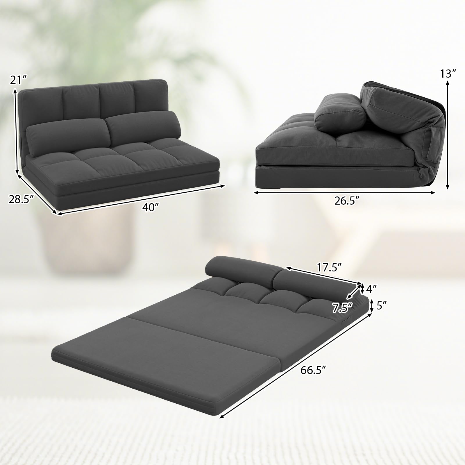 Giantex Floor Sofa Bed with 2 Pillows, Convertible Sofa Couch