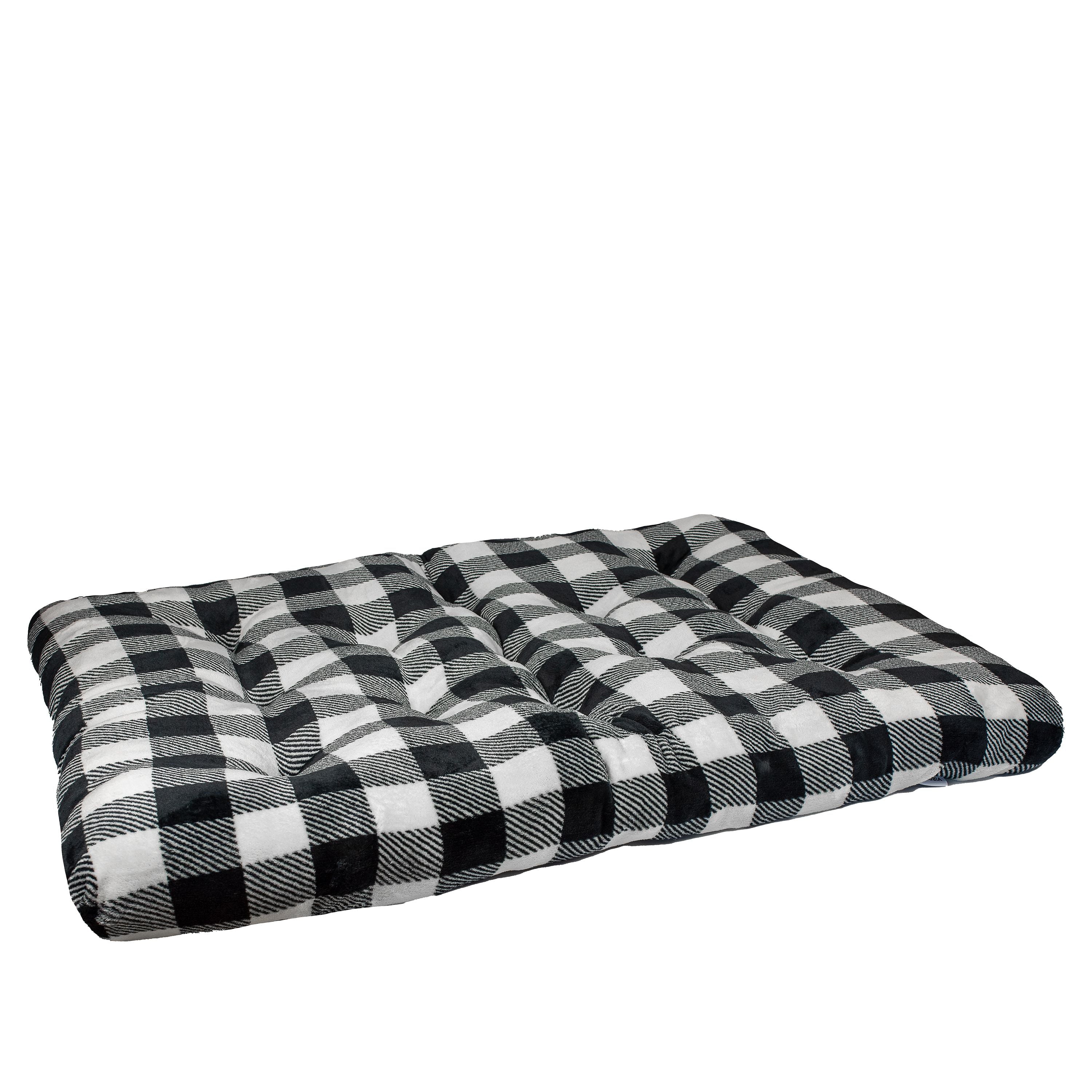 Vibrant Life Extra Large Dog Bed, Plush Tufted Black Buffalo Plaid