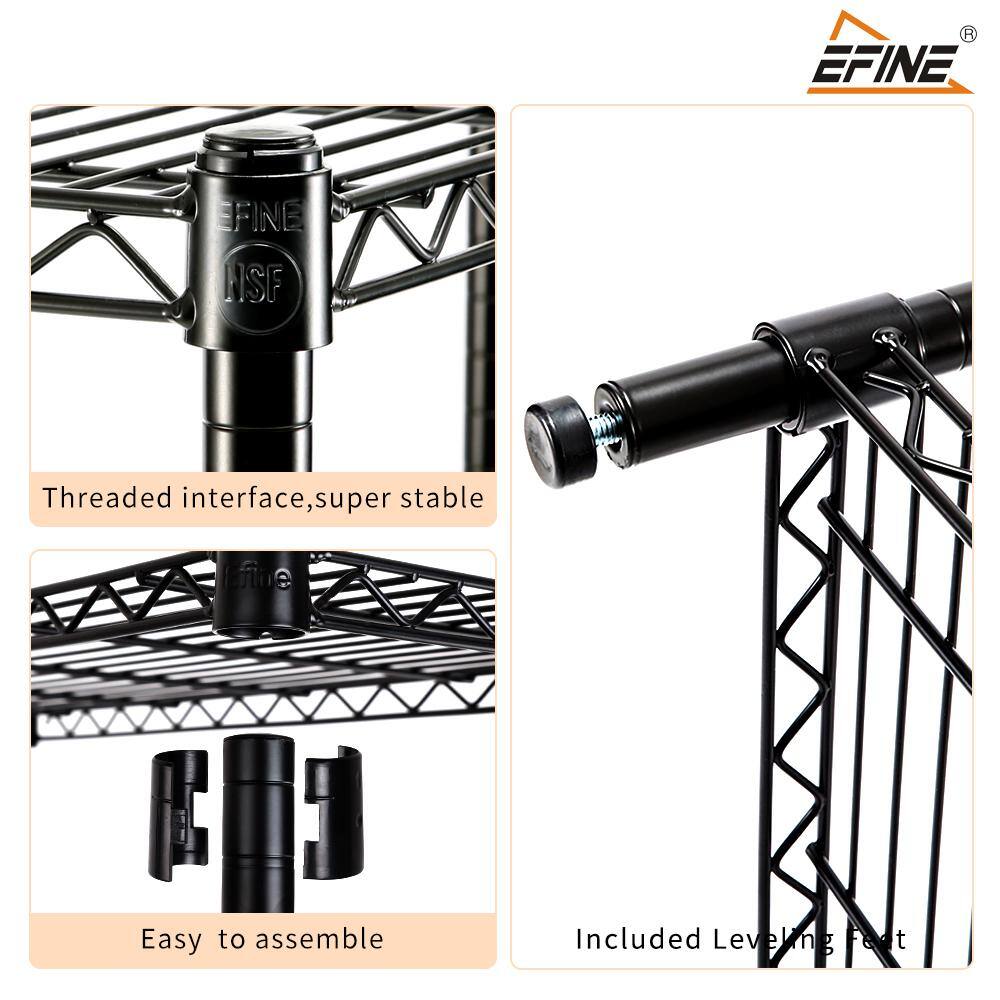 EFINE Black 5-Tier Heavy Duty Metal Wire Garage Storage Shelving Unit 1 in. Pole (36 in. W x 72 in. H x 14 in. D) RL33651