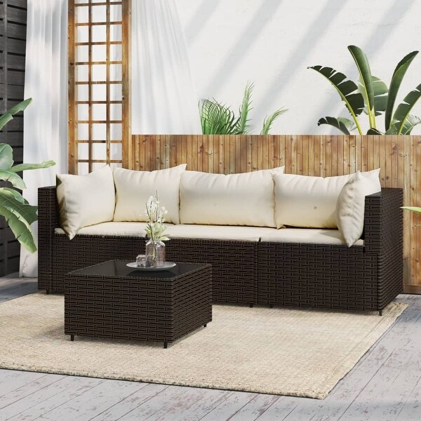 vidaXL Patio Lounge Set with Cushions Brown/Black/Gray Poly Rattan