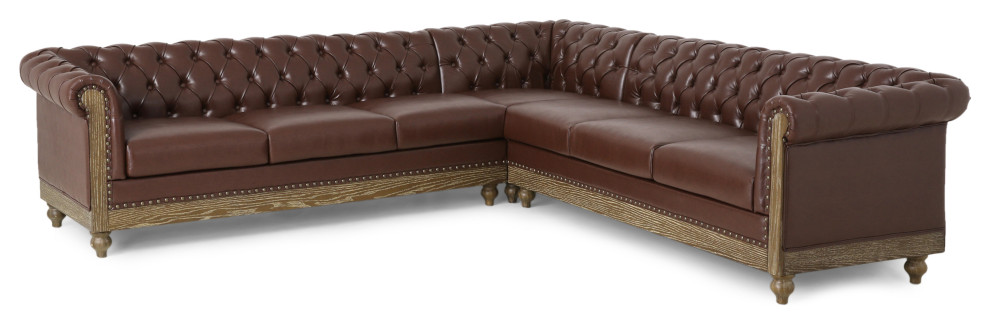 Kinzie Chesterfield Tufted 7 Seater Sectional Sofa with Nailhead Trim   Traditional   Sectional Sofas   by GDFStudio  Houzz