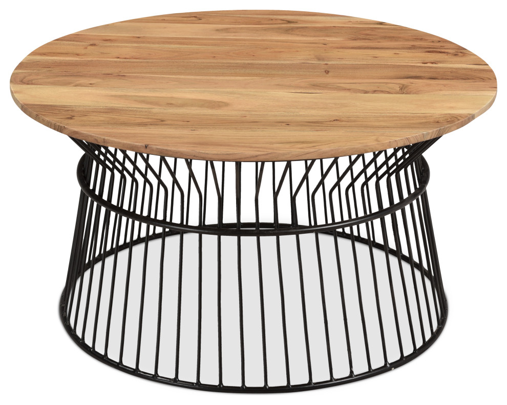 Finch Round Coffee table in Acacia wood 33 quot  Industrial   Coffee Tables   by Timbergirl  Houzz