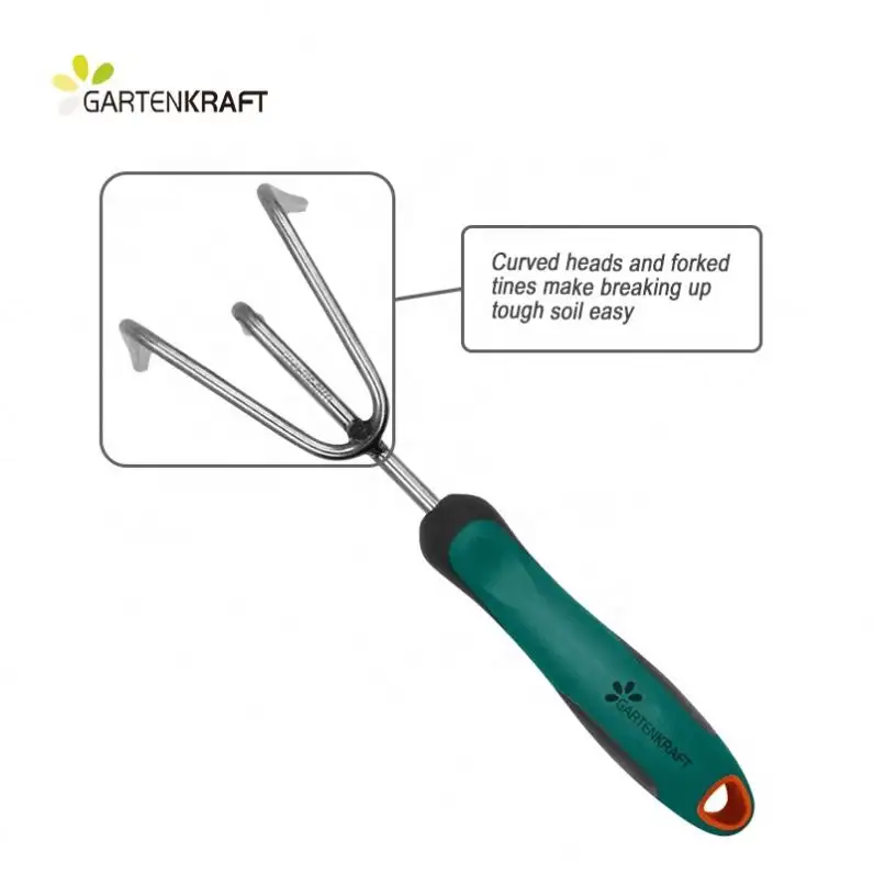 GARTENKRAFT GT005 Strong And Durable Garden Hand Tools Stainless Steel Head TPR+PP Handle Cultivator Hand Rake