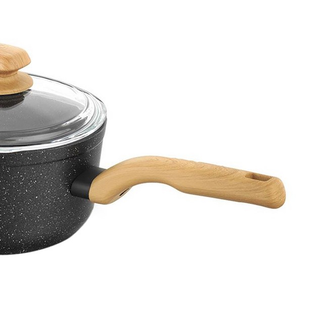 Korkmaz Montana 2 Piece 2 Liter Aluminum Nonstick Saucepan With Lid And Faux Wood Handles