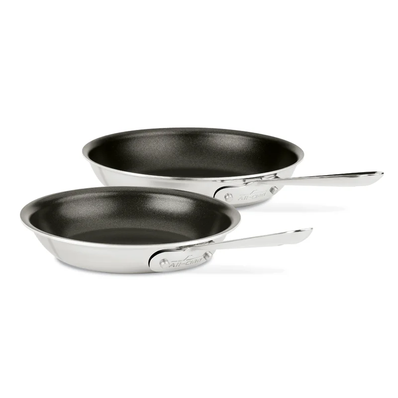 All-Clad 410810 NSR2 Stainless Steel Dishwasher Safe Oven Safe PFOA-free Nonstick 8-Inch and 10-Inch Fry Pan Set， 2-Piece， Silver