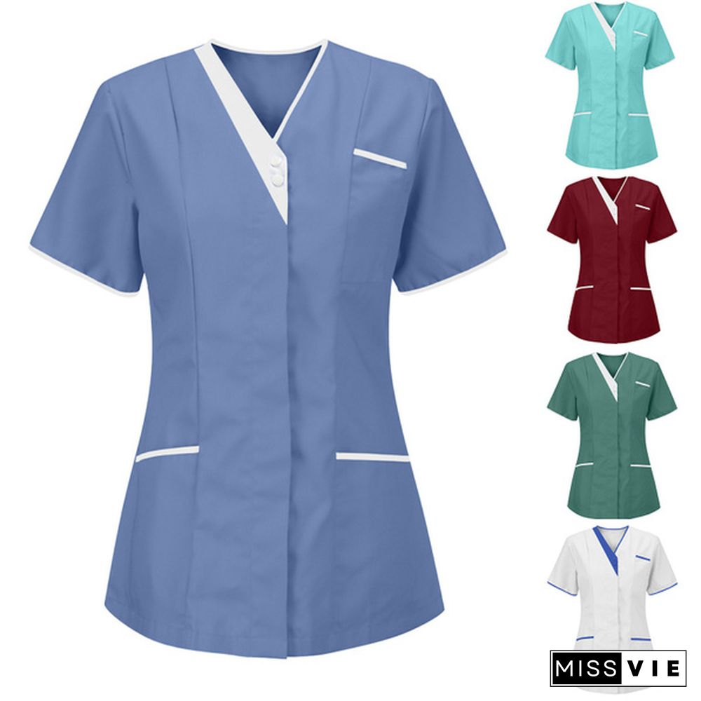 New Women Nursing Working Uniform Short-sleeved V-neck Tops Protective Clothing Tops