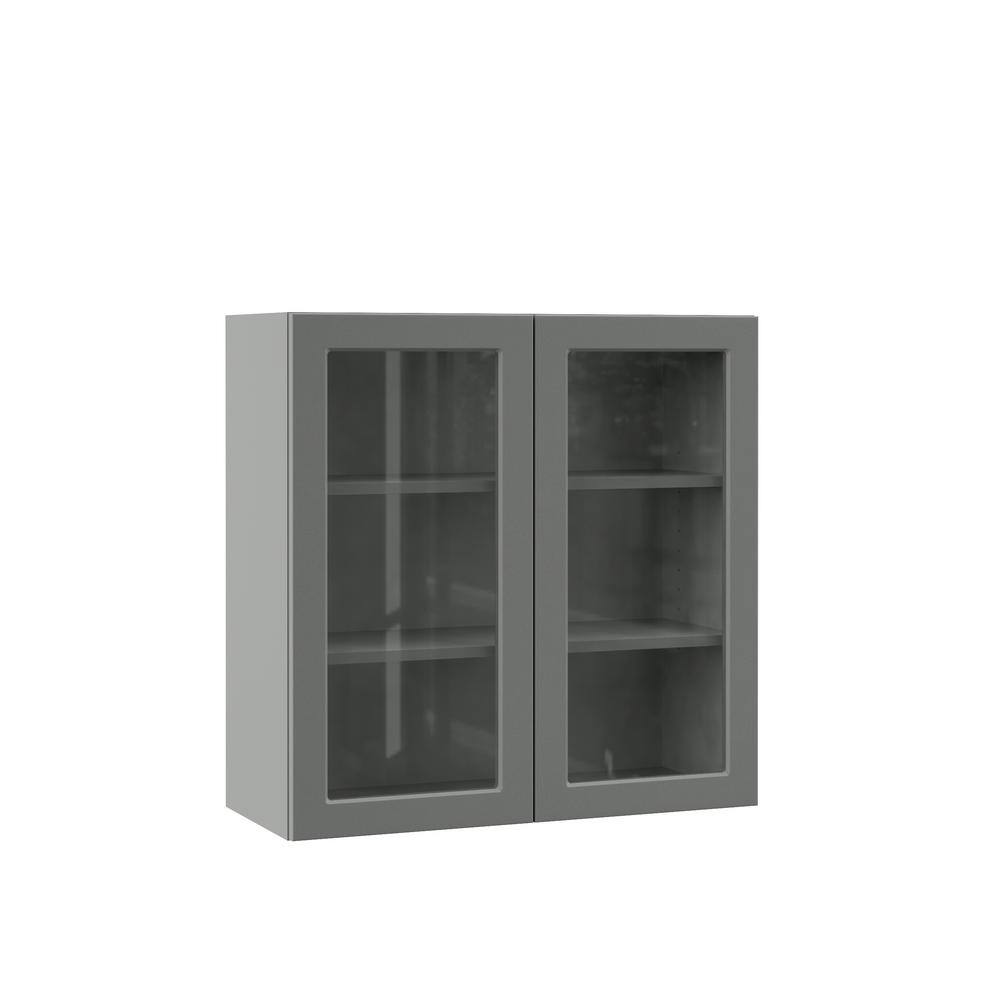 Hampton Bay Designer Series Melvern Storm Gray Shaker Assembled Wall Kitchen Cabinet with Glass Doors (30 in. x 30 in. x 12 in.) WGD3030-MST