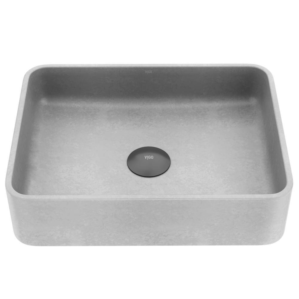 VIGO Segovia Gothic Gray Concreto Stone 16 in. L x 12 in. W x 4 in. H Rectangular Vessel Bathroom Sink VG04064