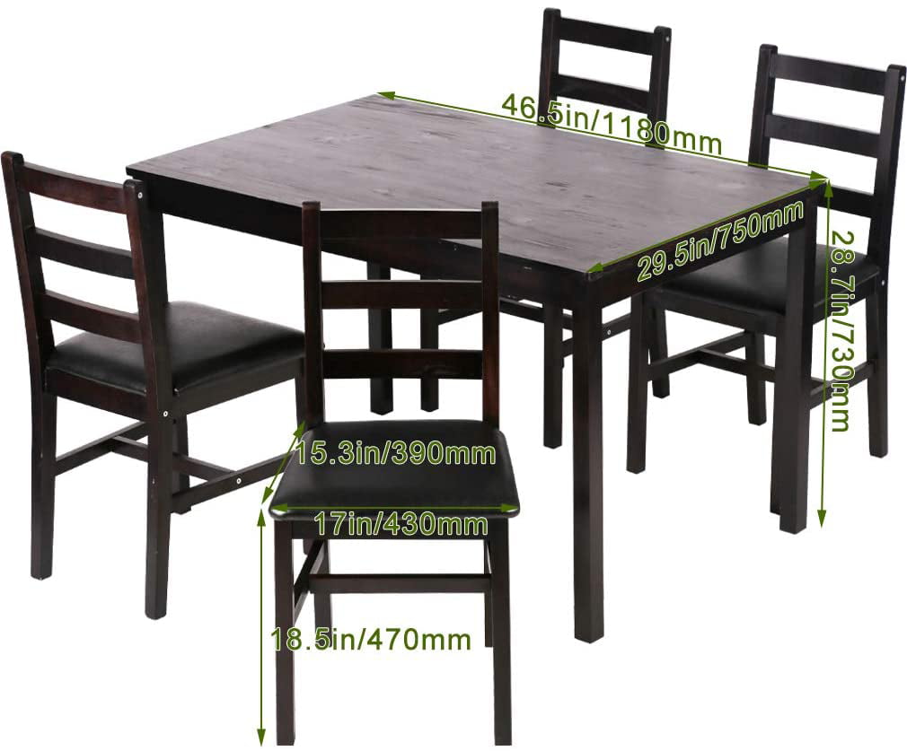 FDW Dining Table Set Pine Wood Kitchen Dining Room Table Dinette Table with 4 Chairs 28.7