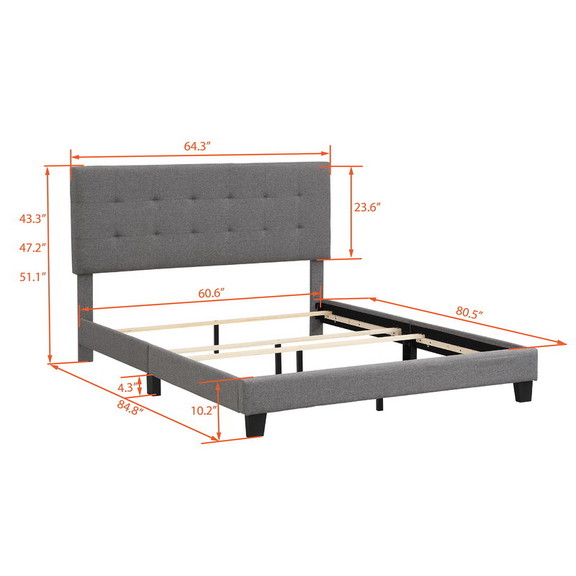 Upholstered Platform Bed with Tufted Headboard  Bo...