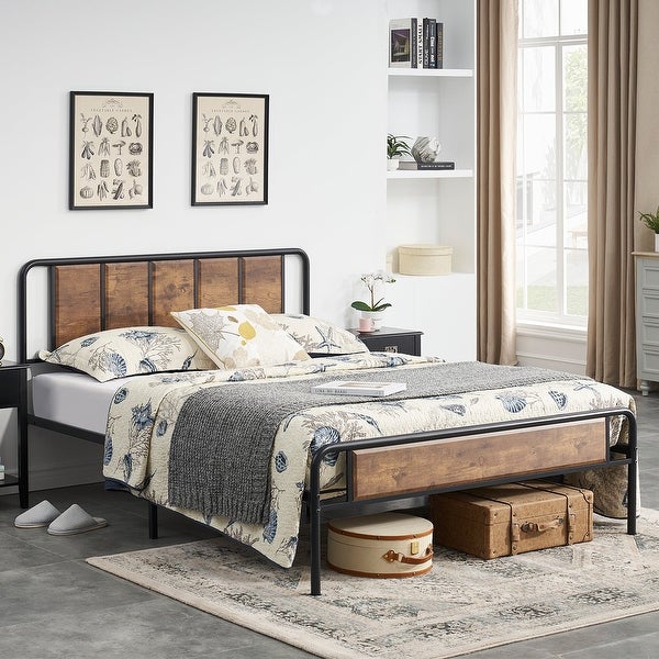 Taomika 3-pieces Industrial Bedroom Set Rustic Brown Bed Frame and Nightstands - - 35937072