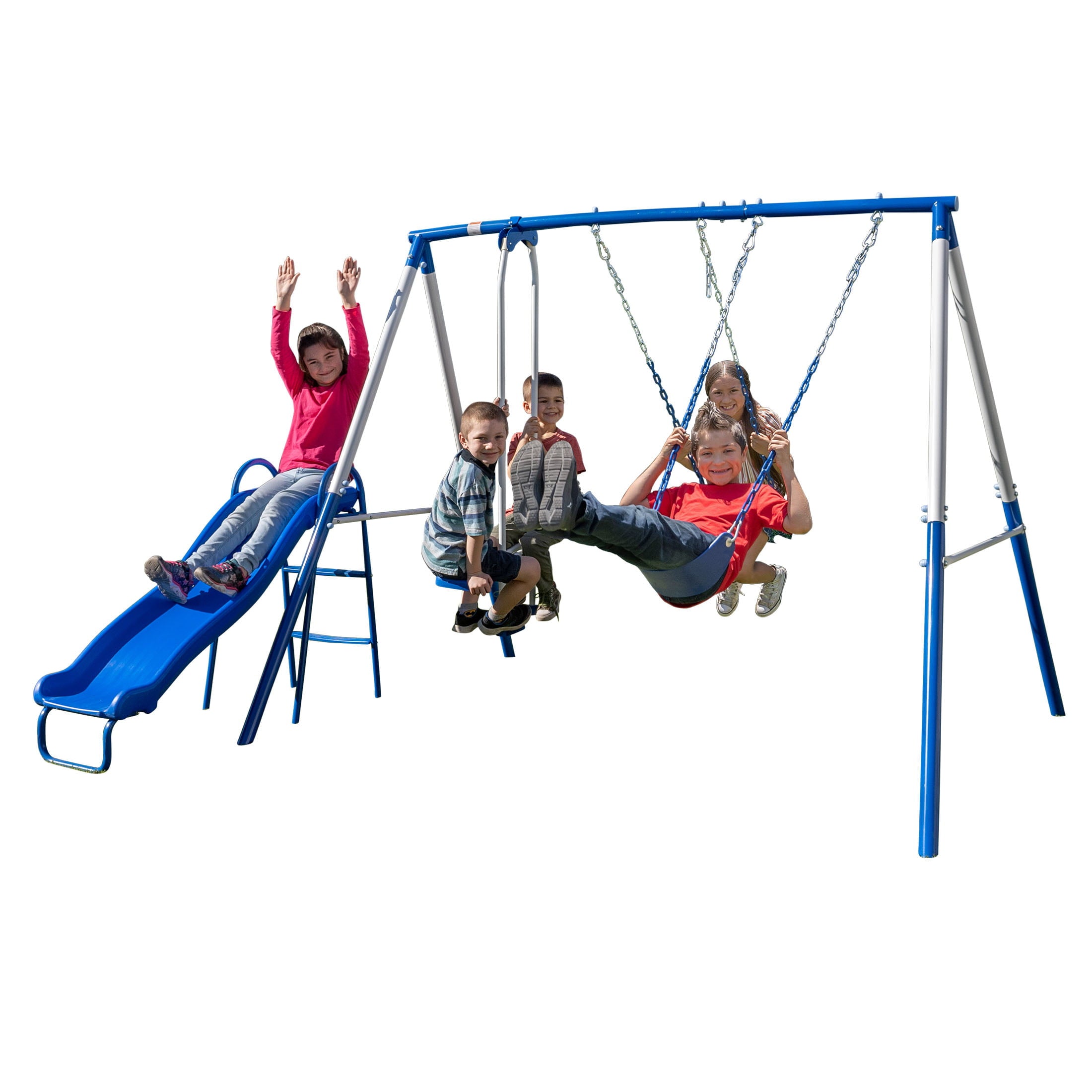 Sportspower Albany Metal Swing Set with 2 Person Glider Swing， 5ft Slide and 2 Adjustable Sling Swing Seats