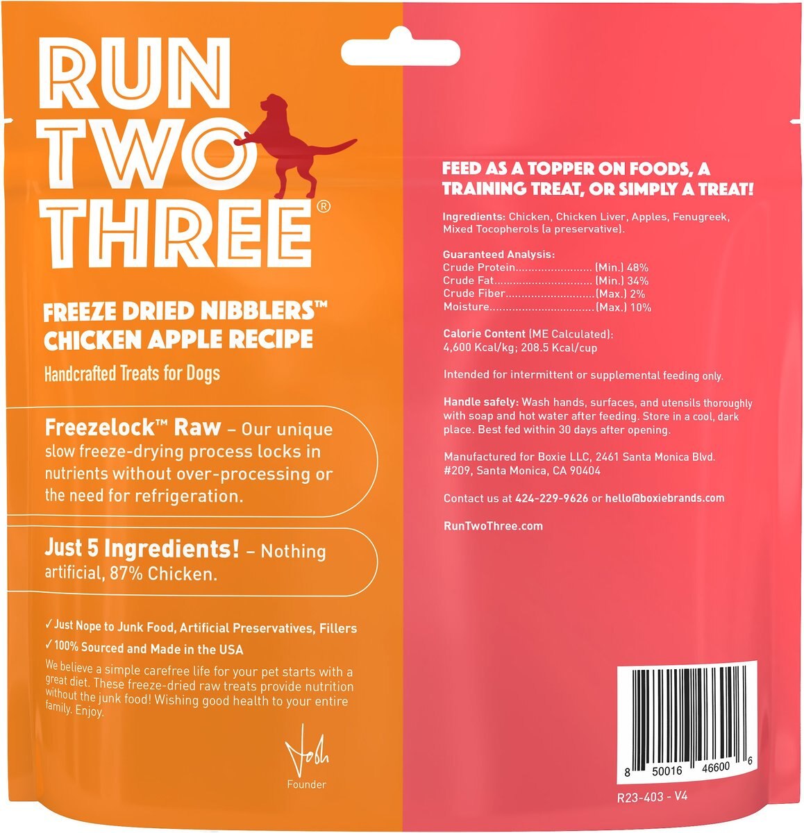 Run Two Three Chicken Apple Recipe Freeze-Dried Nibblers Dog Treats， 3.2-oz bag