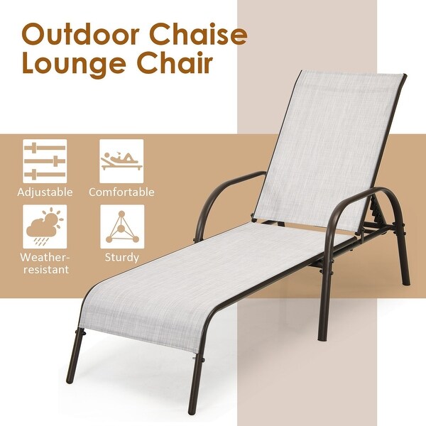 2 Pcs Outdoor Patio Lounge Chair Chaise Fabric with Adjustable Reclining Armrest - 75.5