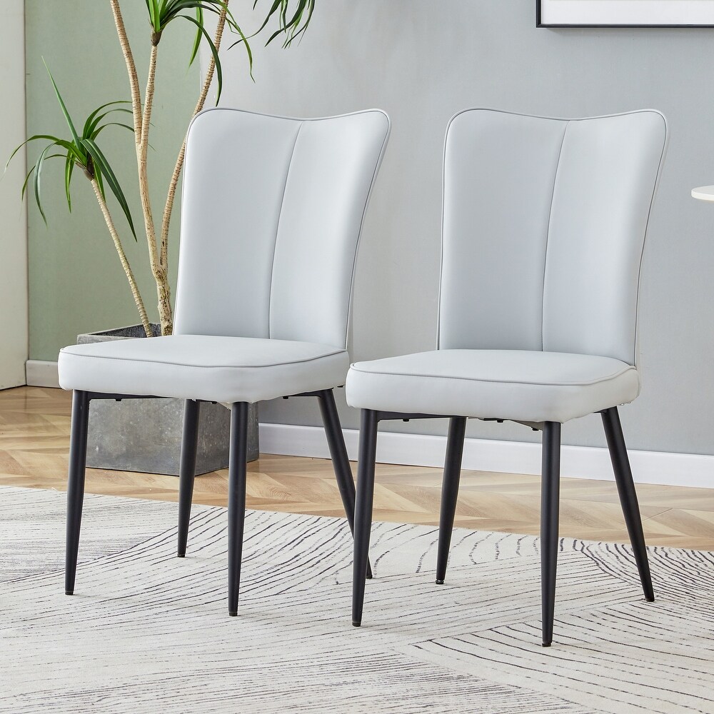 PU Leather Dining Chairs with Metal Legs  Set of 2